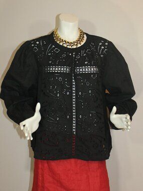 Jennifer Grace Black Embroidered Lace Long sleeve Blouse size XL